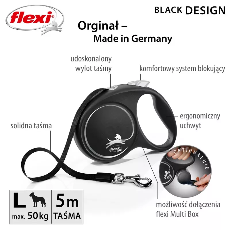Flexi Juoda Design L 5 m ištraukiamas pavadėlis šunims