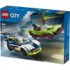 LEGO City rinkinys 60415 Policijos automobilio ir sportinio automobilio gaudynės — 213 dalių, 2 minifigūrėlės, amžius 6+