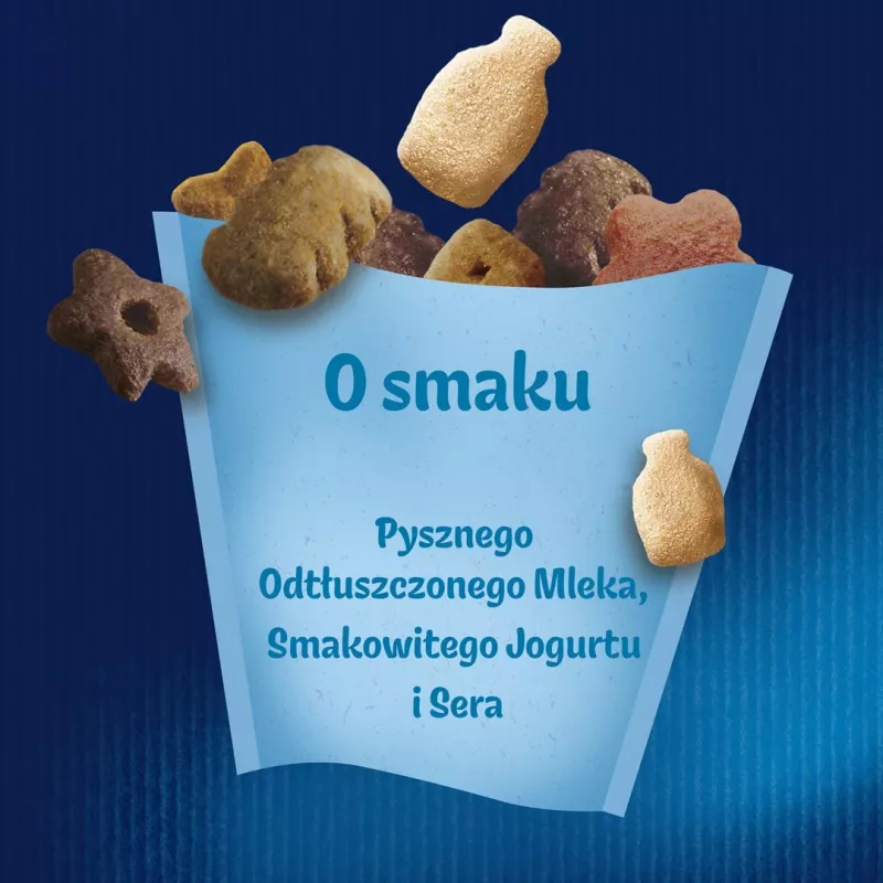 Kačių skanėstai Felix Party Mix Dairy Delight 60 g — traškūs pieno skonio užkandžiai suaugusioms katėms, baltymai 35%, riebalai 19,5%