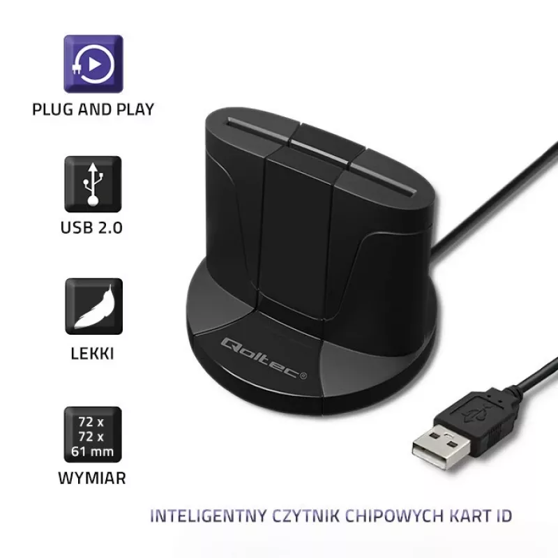 Universalus išmaniųjų kortelių skaitytuvas Qoltec 50632 USB 2.0 juodas 1m laidas