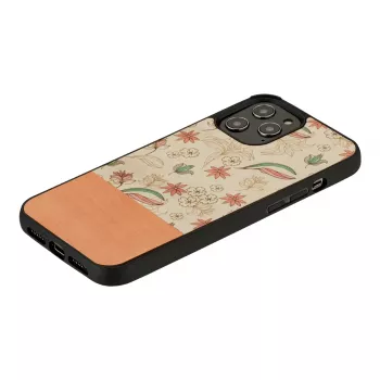 Apsauginis telefono dėklas Man and Wood iPhone 12 / 12 Pro — rožinė gėlė ant juodo