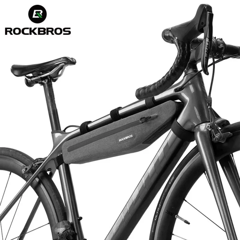 Rockbros AS-052 pilkas vandeniui atsparus dviračio rėmo krepšys