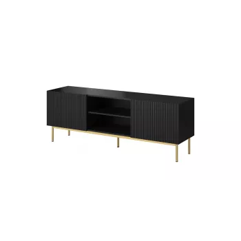 TV spintelė Cama PAFOS ant auksinio plieninio rėmo 150x40x60 cm matinė juoda, medžio drožlių plokštės viršus