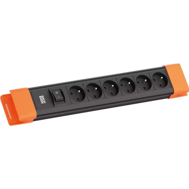 Bachmann CONNECTUS 6xUTE 1x switch 2.0m CEE7/7 Juoda/Oranžinė (BM005937)