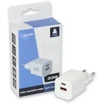 ALLNET maitinimo adapteris PSU-GaNPD-USB-1A1C-33W — 33W USB-C PD ir USB-A QC įkroviklis, EU kištukas