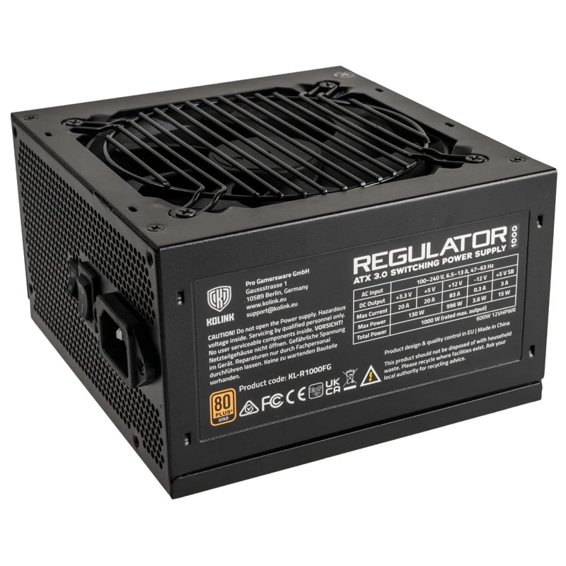 Kolink Regulator 80 PLUS Gold PSU, ATX 3.0, PCIe 5.0, modulinis - 1000 vatų