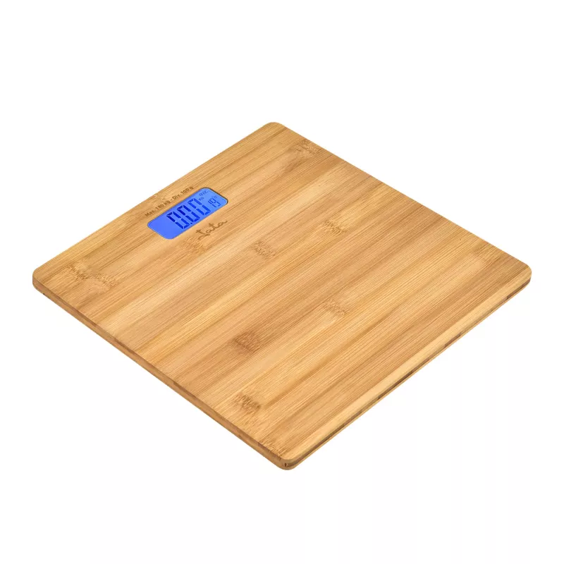 Elektroninės asmeninės svarstyklės Jata HBAS1489 — 180 kg talpa, 100 g tikslumas, 10,2 cm LCD, bambuko platforma