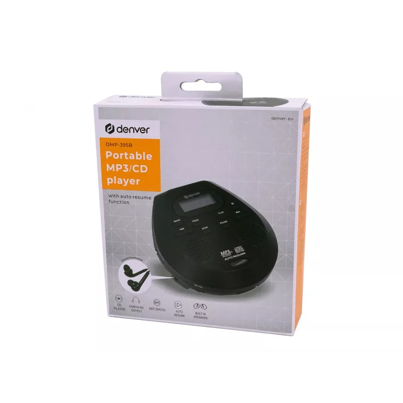 Nešiojamasis CD grotuvas Denver DMP-395B juodas MP3 atkūrimas LCD ekranas