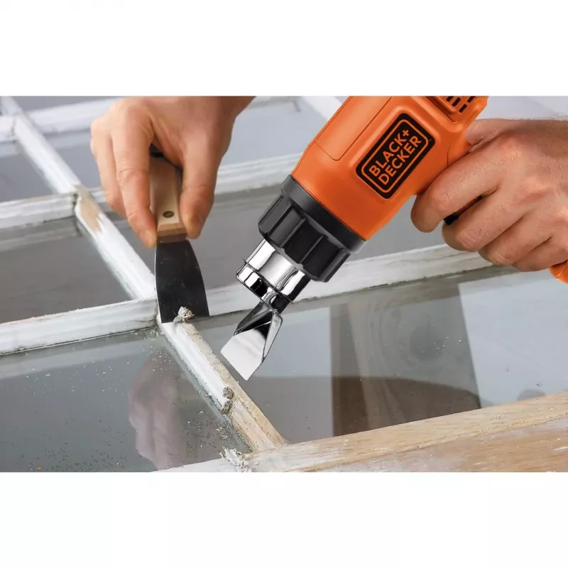 Karšto oro pistoletas Black & Decker KX1650 — 1750 W, iki 600 °C, oro srautas 570–740 l/min, 2 m laidas, 600 g