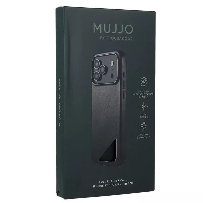 Mujjo Full Leather Case dėklas, skirtas iPhone 17 Pro Max, juodas