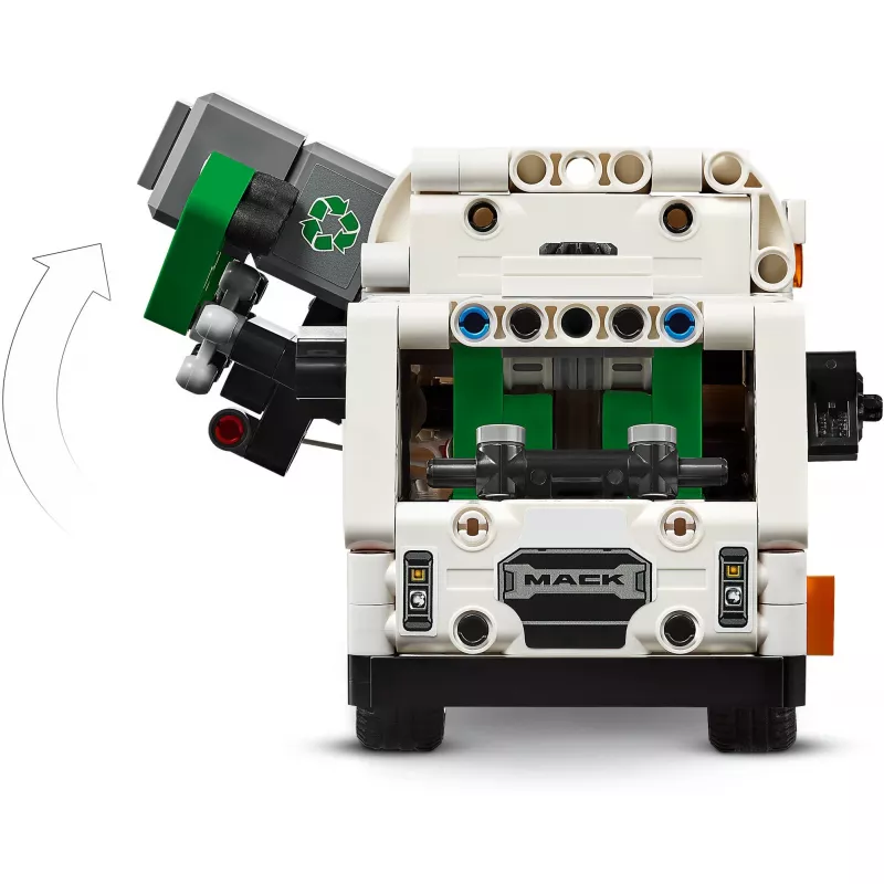 Konstruktorius LEGO Technic Mack LR elektrinis šiukšliavežis 42167 — 503 detalės, motorizuotas, dydis 230×80×90 mm