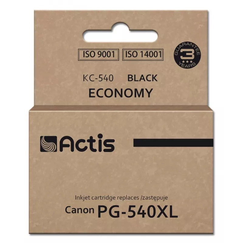Rašalo kasetė ACTIS KC-540 juoda — suderinamas pakaitalas Canon PG-540XL, dažų pagrindo rašalas 22 ml, vienetinis paketas