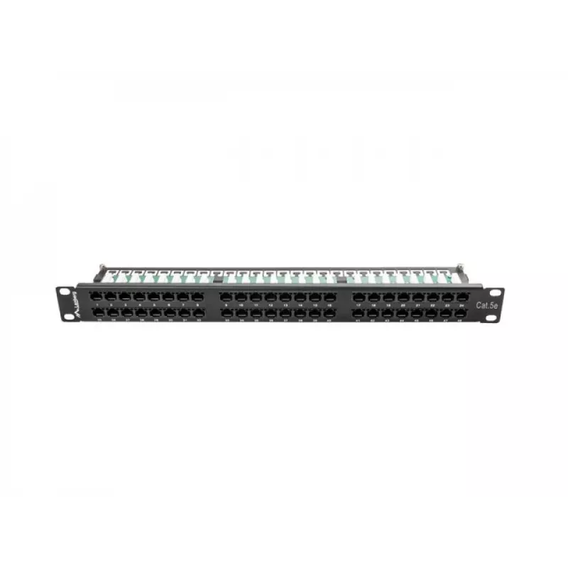 Komutacinis skydas LANBERG PPU5-1048-B 1U, 48 prievadų Cat5e, juodas, 445×102×44,5 mm