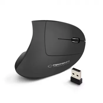 Belaidė pelė ESPERANZA EM133 — ergonomiška dešiniarankė, 1600 DPI, 6 mygtukai, 2,4 GHz USB nano imtuvas, 10 m veikimo nuotolis, juoda