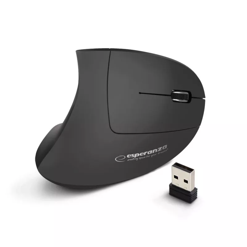 Belaidė pelė ESPERANZA EM133 — ergonomiška dešiniarankė, 1600 DPI, 6 mygtukai, 2,4 GHz USB nano imtuvas, 10 m veikimo nuotolis, juoda