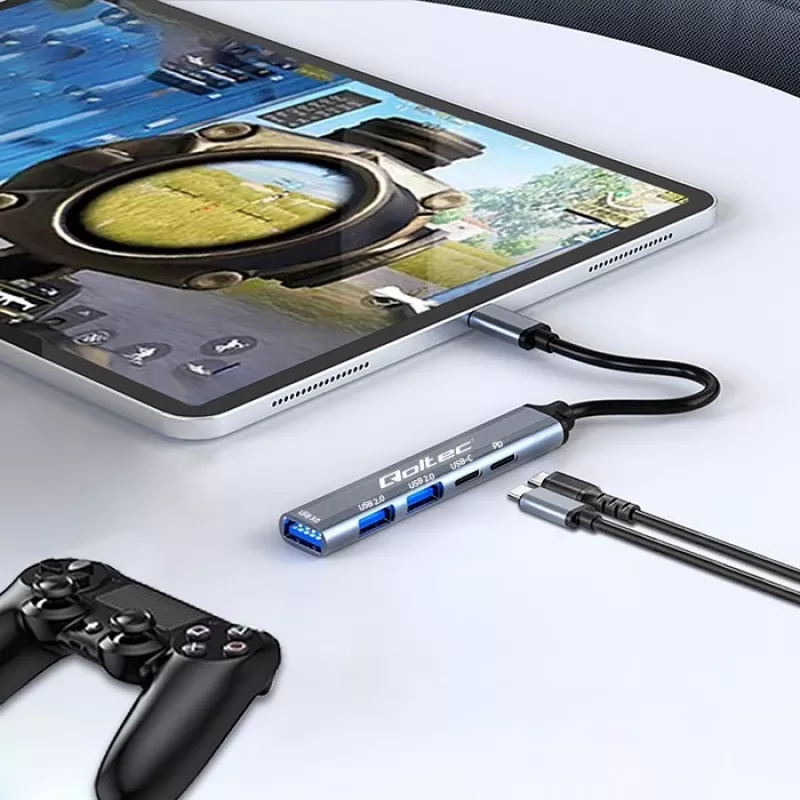Qoltec 53790 Hub Adapter USB-C 3.1 5in1 | USB-C PD| USB-C | 2x USB 2.0 | USB 3.0