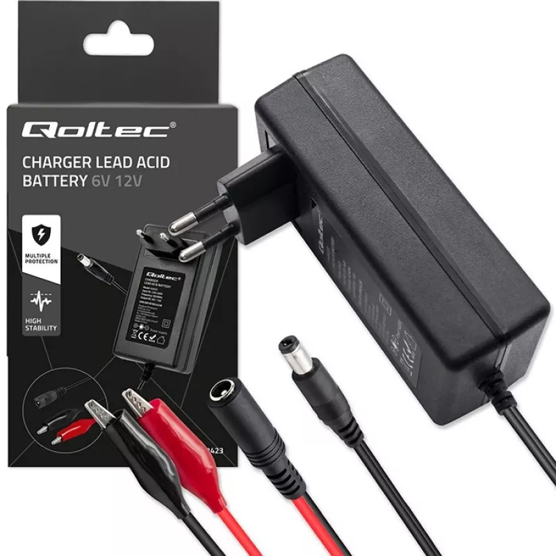 Baterijų įkroviklis QOLTEC 52423, skirtas AGM/GEL/STD akumuliatoriams 6V/12V 1,5A