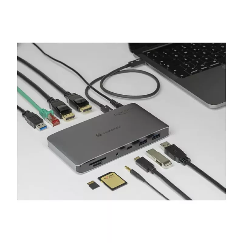 Dokų stotelė DeLOCK Thunderbolt 3 8K Dual DisplayPort USB LAN SD Audio PD 3.0