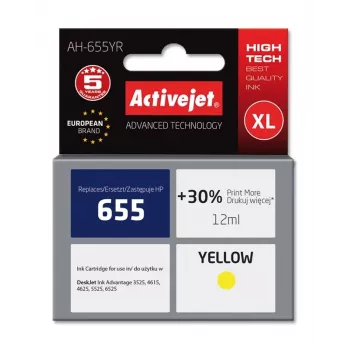 Activejet AH-655YR rašalas (pakaitalas HP 655 CZ112AE; Premium; 12 ml; geltonas)