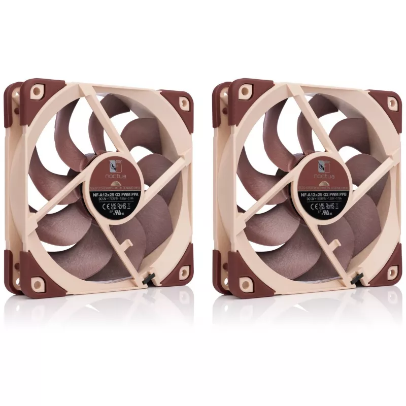 Kompiuterio korpuso ventiliatorius Noctua NF-A12X25 G2 PWM SX2-PP 120 mm, 12 V, 1800 RPM, 107.3 m³/h, SSO guolis, 2 vnt. pakuotė, smėlio spalvos