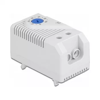 Termostatas DELOCK 66823, plastikinis korpusas IP20, 30 W, 250 V, 10 A, 43×60×33 mm, mėlynas/pilkas