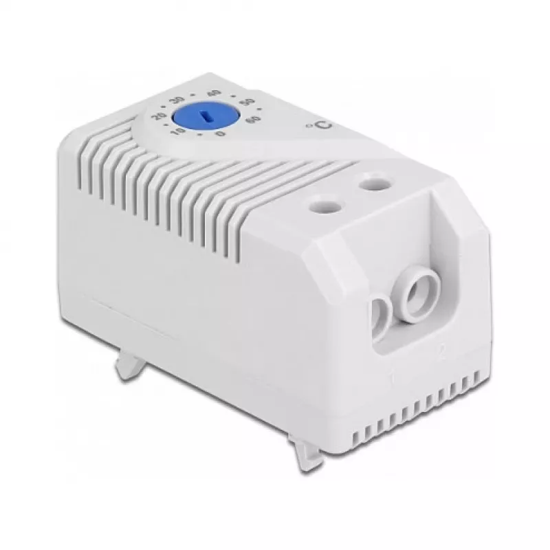 Termostatas DELOCK 66823, plastikinis korpusas IP20, 30 W, 250 V, 10 A, 43×60×33 mm, mėlynas/pilkas