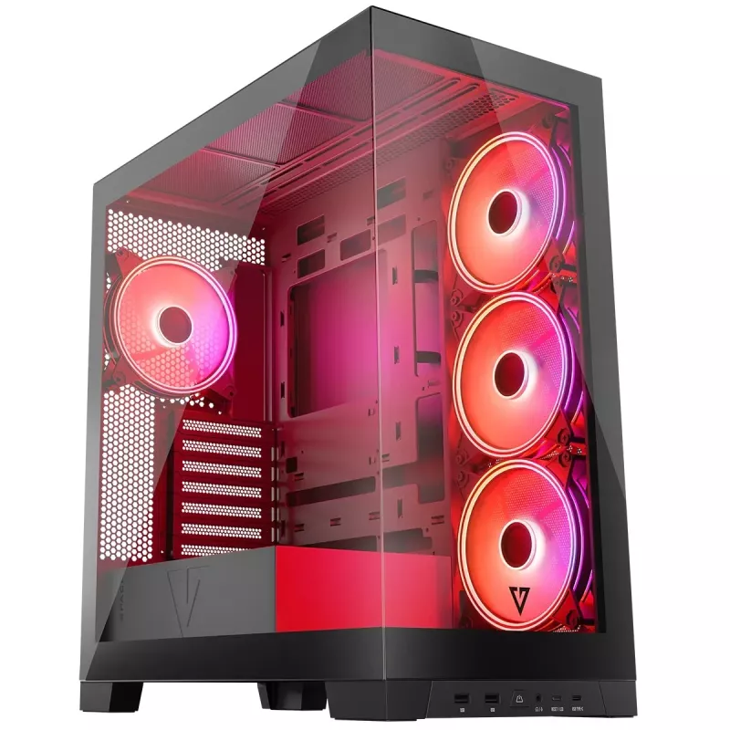 PC korpusas MODECOM Volcano SPACE APEX ARGB Midi Tower, grūdintas stiklas, USB-C, palaiko ATX/microATX/Mini-ITX, GPU iki 430 mm, CPU aušintuvas iki 180 mm