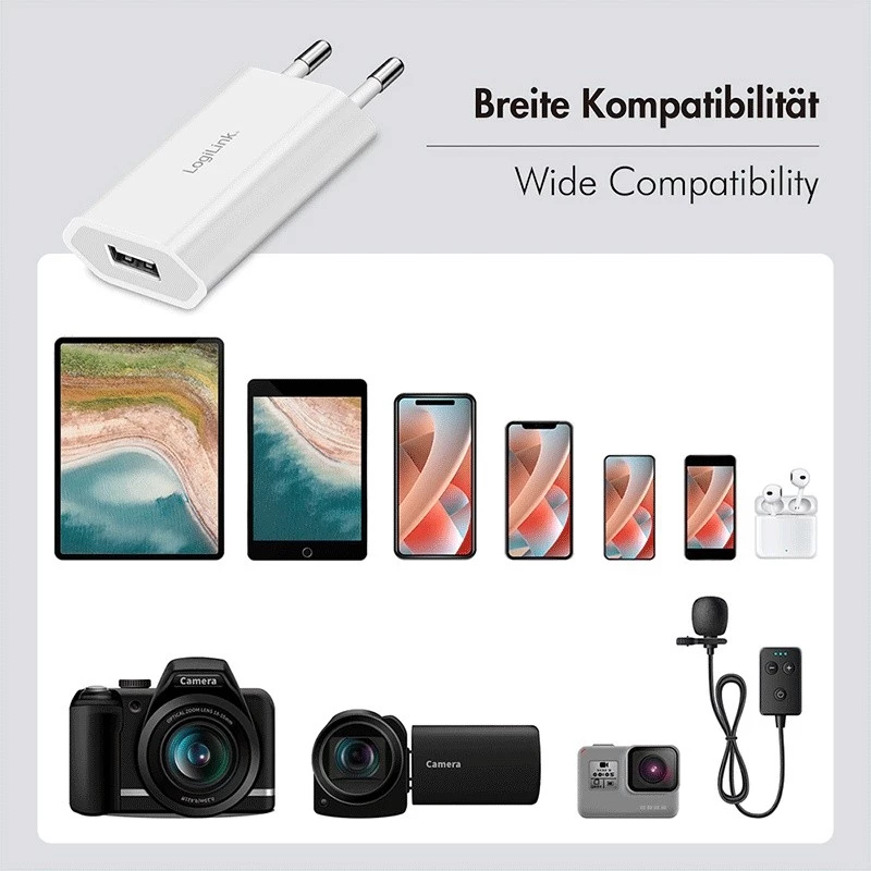 USB-A lizdo adapteris, 5 W, 5 V / 1 A, 1xUSB-A baltas