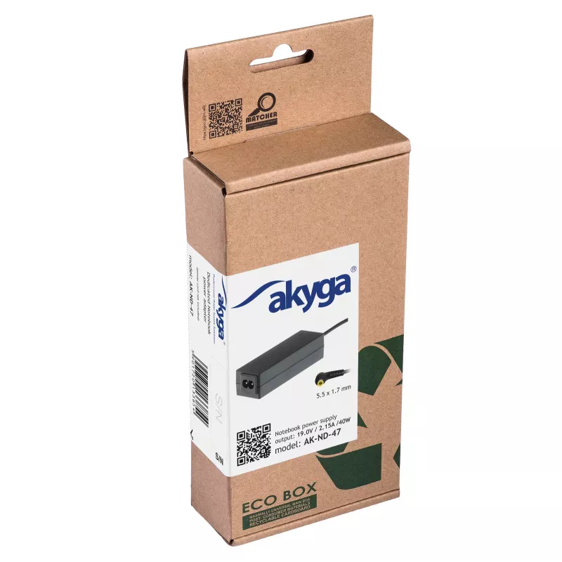 Akyga AK-ND-47 maitinimo adapteris Acer nešiojamiesiems kompiuteriams, 40 W, 19 V / 2,15 A, 5,5 x 1,7 mm