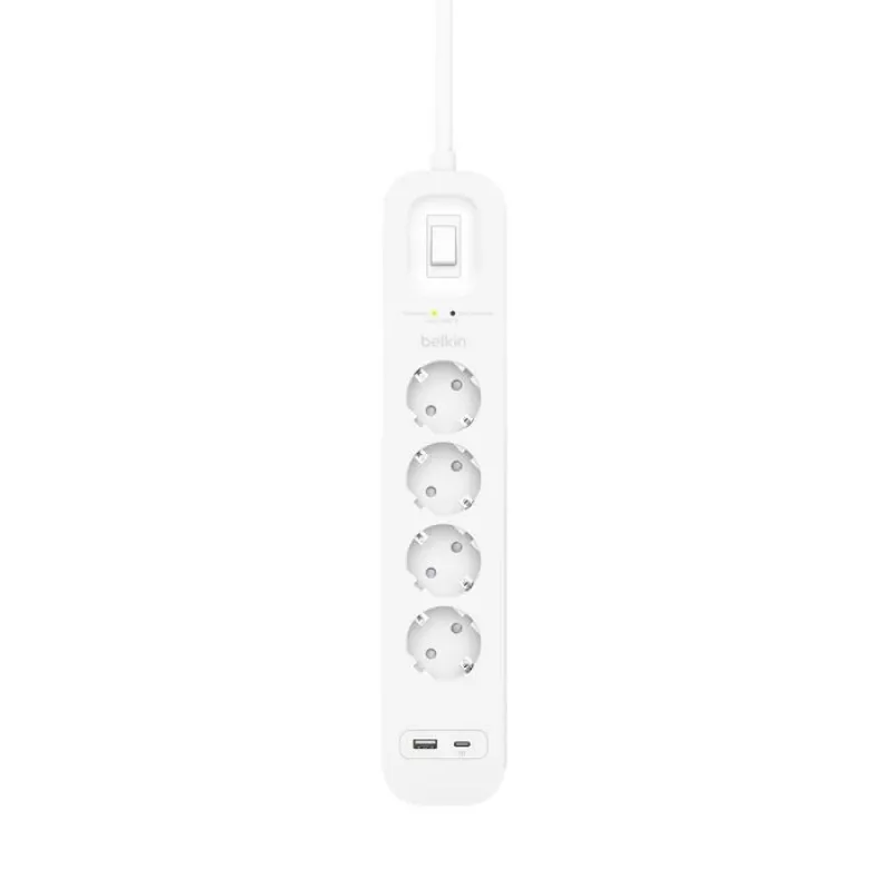 Apsauginis įtampos ribotuvas Belkin SRB001VF2M-V2 — 4 lizdai, USB-C ir USB-A prievadai, 2 m laidas