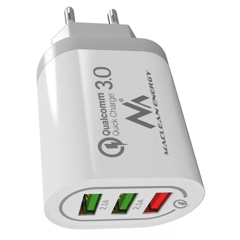 Sieninis įkroviklis MACLEAN MCE479W — 3 prievadų USB greitasis įkroviklis, 18W bendra galia