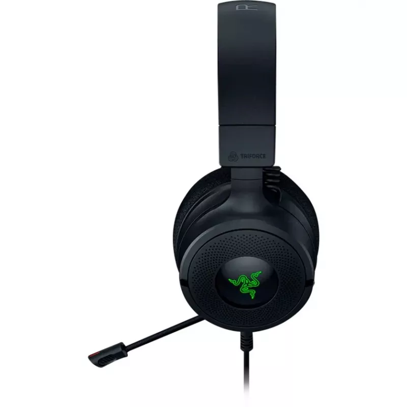 Razer Kraken V4 X – laidinės ausinės žaidimams asmeniniam kompiuteriui (TriForce 40 mm tvarkyklės, įtraukiamas kardioidinis mikrofonas, 7.1 erdvinis garsas, Chroma RGB, skirta PC, konsolėms ir telefonui)