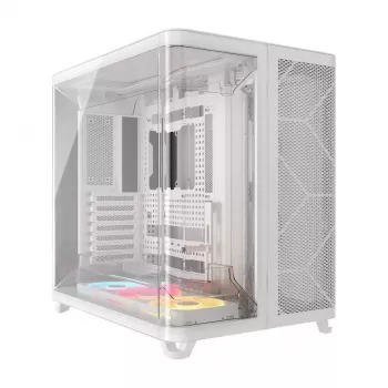 PC korpusas Corsair AIR 5400 LX-R RGB iCUE LINK Midi bokštas Baltas — ATX/EATX/Micro-ATX/Mini-ITX, grūdintas stiklas, 1×3,5 colio + 2×2,5 colio vietos, 120 mm ventiliatorių palaikymas