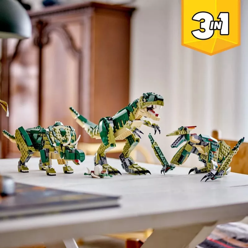 Konstruktorius LEGO Creator 3-in-1 T.Rex statomas modelio rinkinys, 626 vnt., 150 mm aukštis, amžius 9+