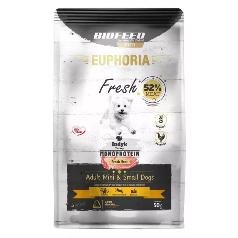 EUPHORIA Fresh Adult Monoprotein Turkey XS/S - sausas šunų maistas - 50g