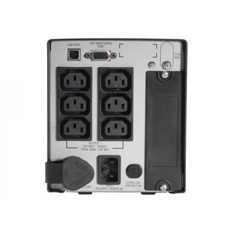 APC Smart UPS 750VA 230V USB su UL patvirtinimu, 0,75 kVA, 500 W, 50/60 Hz, 340 J, IEC 60320, 4,8 min.