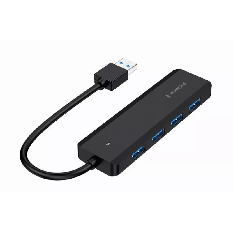 USB šakotuvas Gembird 4 prievadų USB 3.1 (Gen 1) — 4 prievadai, USB 3.2 Gen 1 Type-A, 5V/2.1A, 109×30×10 mm, juoda