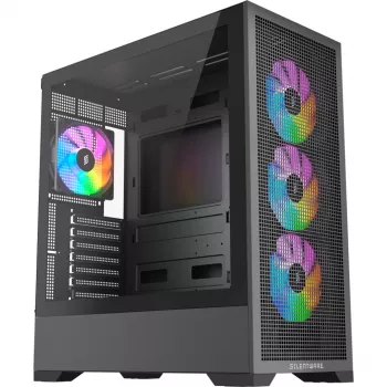 PC korpusas Silentware Core 100 A-RGB Juoda — modelis CORE100Juoda, A-RGB apšvietimas, vidutinio bokšto formos faktorius