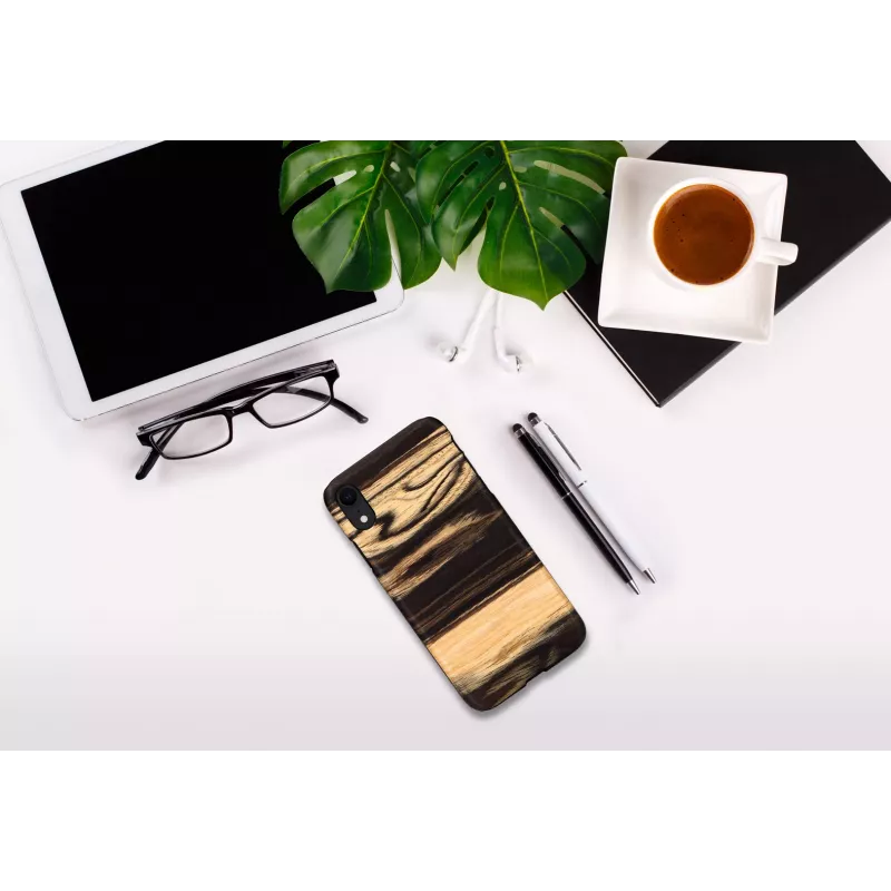 man and wood telefono dėklas, skirtas iPhone XR — baltos juodmedžio medinės nugarėlės, apsauginis apvalkalas