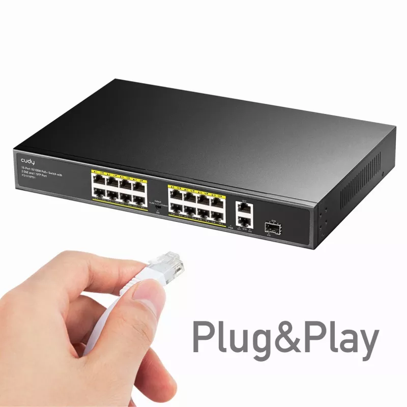 Cudy FS1018PS1 tinklo jungiklis su 18 Fast Ethernet prievadų ir PoE