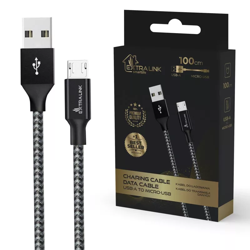 Įkrovimo laidas Extralink Smart Life 15W USB-A į microUSB 100 cm PVC juodas
