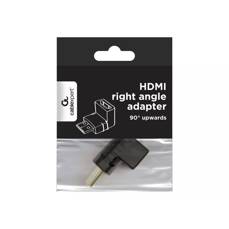 HDMI jungčių adapteris GEMBIRD A-HDMI90-FML, HDMI į HDMI, stačiakampis 90° adapteris, juodas