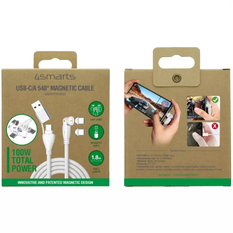 USB laidas 4smarts 541236 USB 2.0 1,8 m USB C baltas