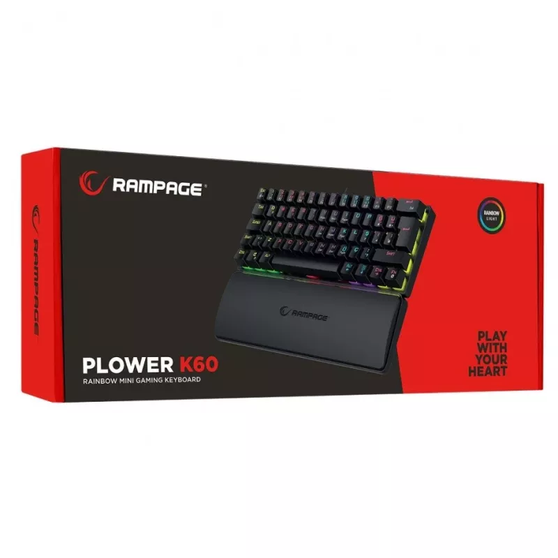 Mechaninė klaviatūra RAMPAGE PLOWER K60 su mėlynais jungikliais ir RGB apšvietimu