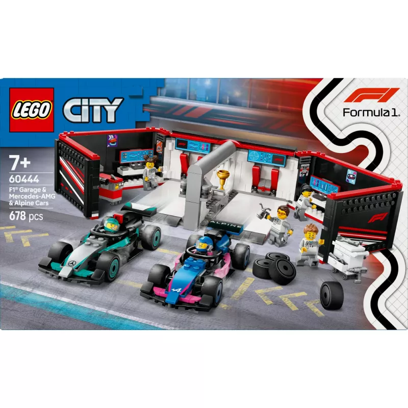LEGO CITY 60444 F1 garažas su Mercedes-AMG ir Alpine automobiliais