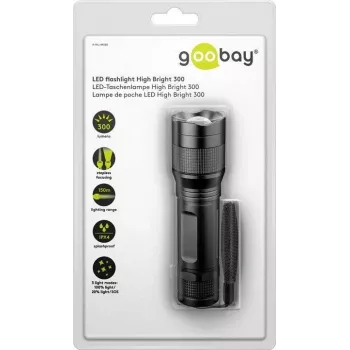 Goobay LED žibintuvėlis High Bright 300, juodas – idealus laisvalaikiui, sportui, stovyklavimui, žvejybai, medžioklei ir pagalbai kelyje (44560)