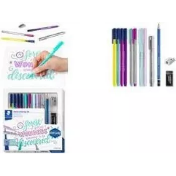 Hand Lettering rinkinys Staedtler 100% PEFC – rašymo įrankiai potėpiams teptuku ir smulkioms linijoms