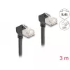DeLOCK RJ45 tinklo kabelis Cat.6A S/FTP plonas 90° žemyn 3 m juodas