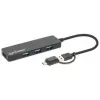 Manhattan USB-C & USB-A Combo Dock/Hub, prievadai (4): USB-A (x4), 5 Gbps (USB 3.2 Gen1, dar žinomas kaip USB 3.0), maitinamas per USB (nereikia išorinio maitinimo šaltinio)