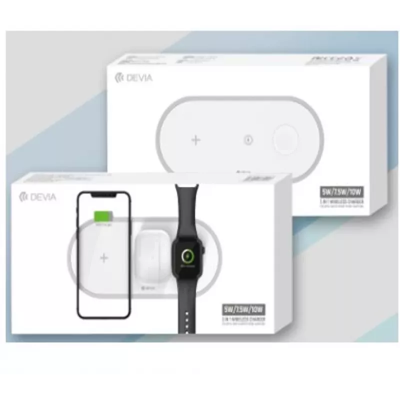 3 viename belaidis įkroviklis „Devia V4“ 10 W – išmaniajam telefonui, „Apple Watch“, ausinėms